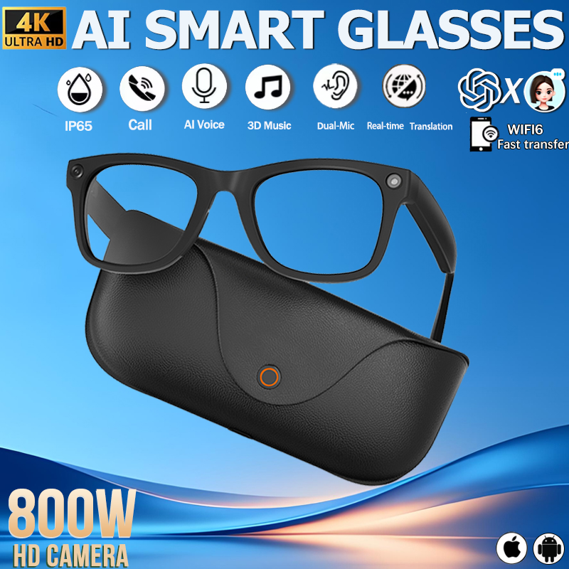 Smart Glasses Lens - แว่นตาอัจฉริยะหนังแท้ปี 2026 พร้อมเคสชาร์จ 2000 มิลลิแอมป์ กล้อง