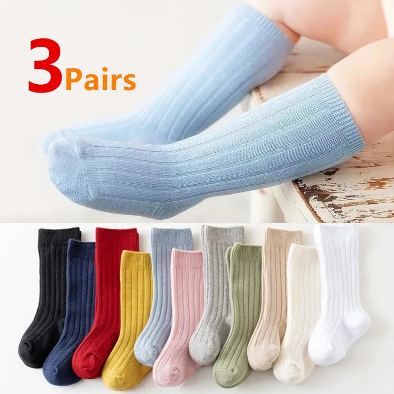 Baby Sock Oximeter - 3 คู่/ล็อตเด็กเข่าสูงถุงเท้าเด็กหญิงเด็กชายผ้าฝ้ายนุ่มถุงเท้ายาวน่ารักสเปนลาย Solid เด็ก Socken สําหรับ