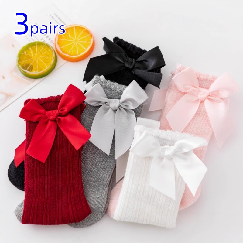 3 คู่/เซ็ตเด็กทารกถุงเท้าโบว์ใ - Baby Sock Oximeter บทวิจารณ์และราคา
